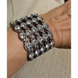 Teardrop Crystal Rhinestone Stretch Cuff Bracelet